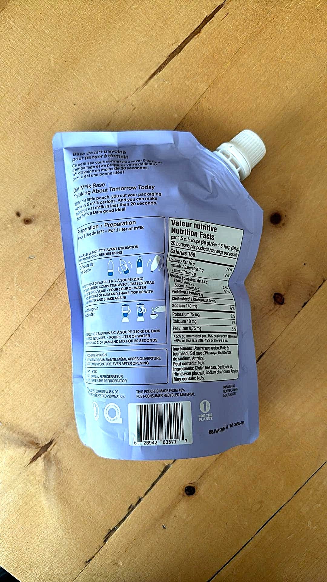 Sachet boisson végétal d'avoine - Dam